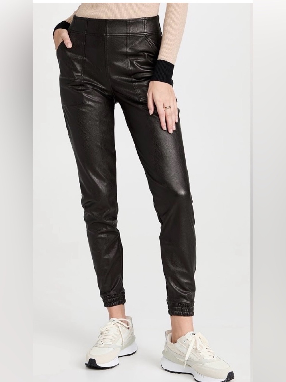 New Spanx Black Faux Leather Jogger Pants, XS